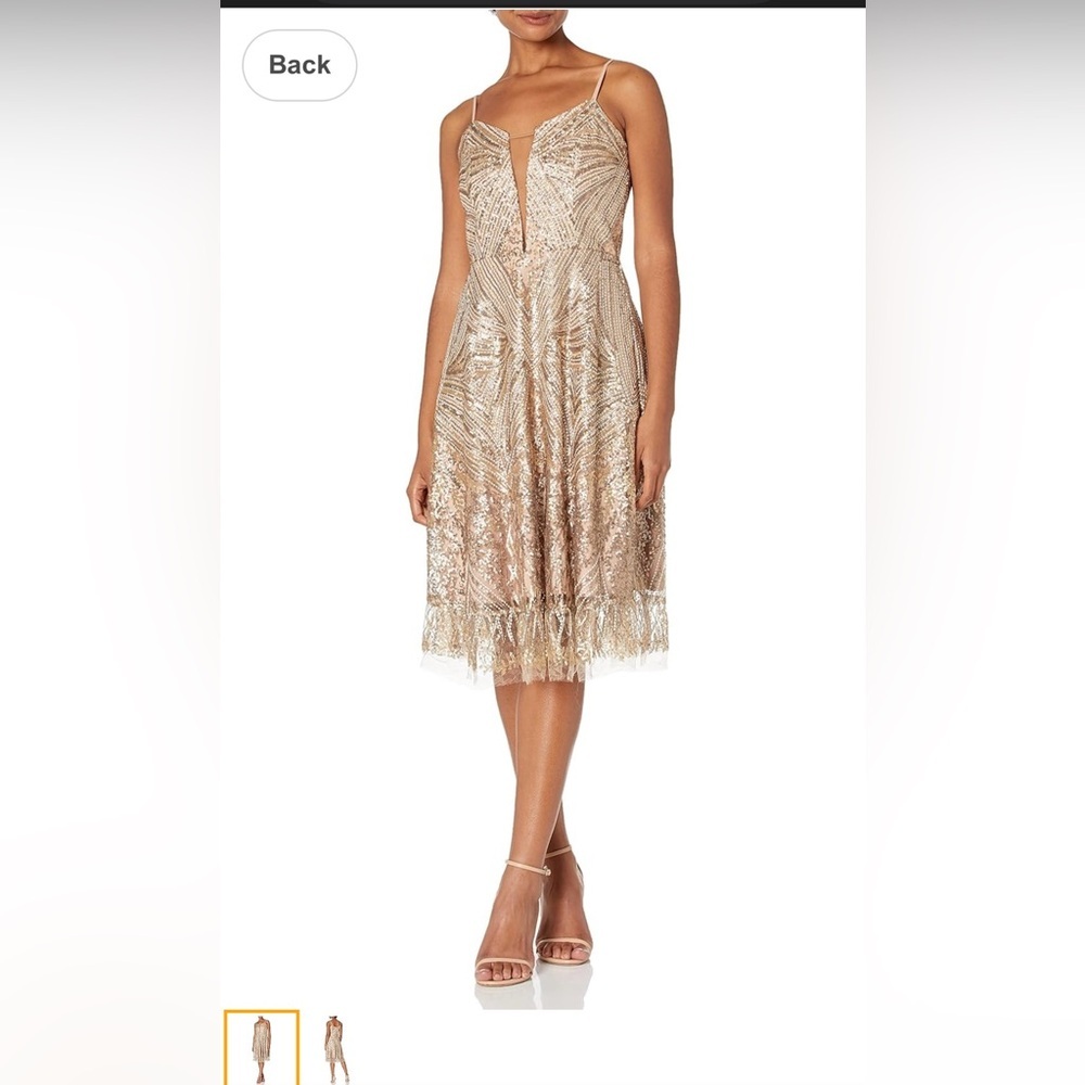 Dress the Population Gold Midi Dress beaded party elegant XXL sparkle luxury